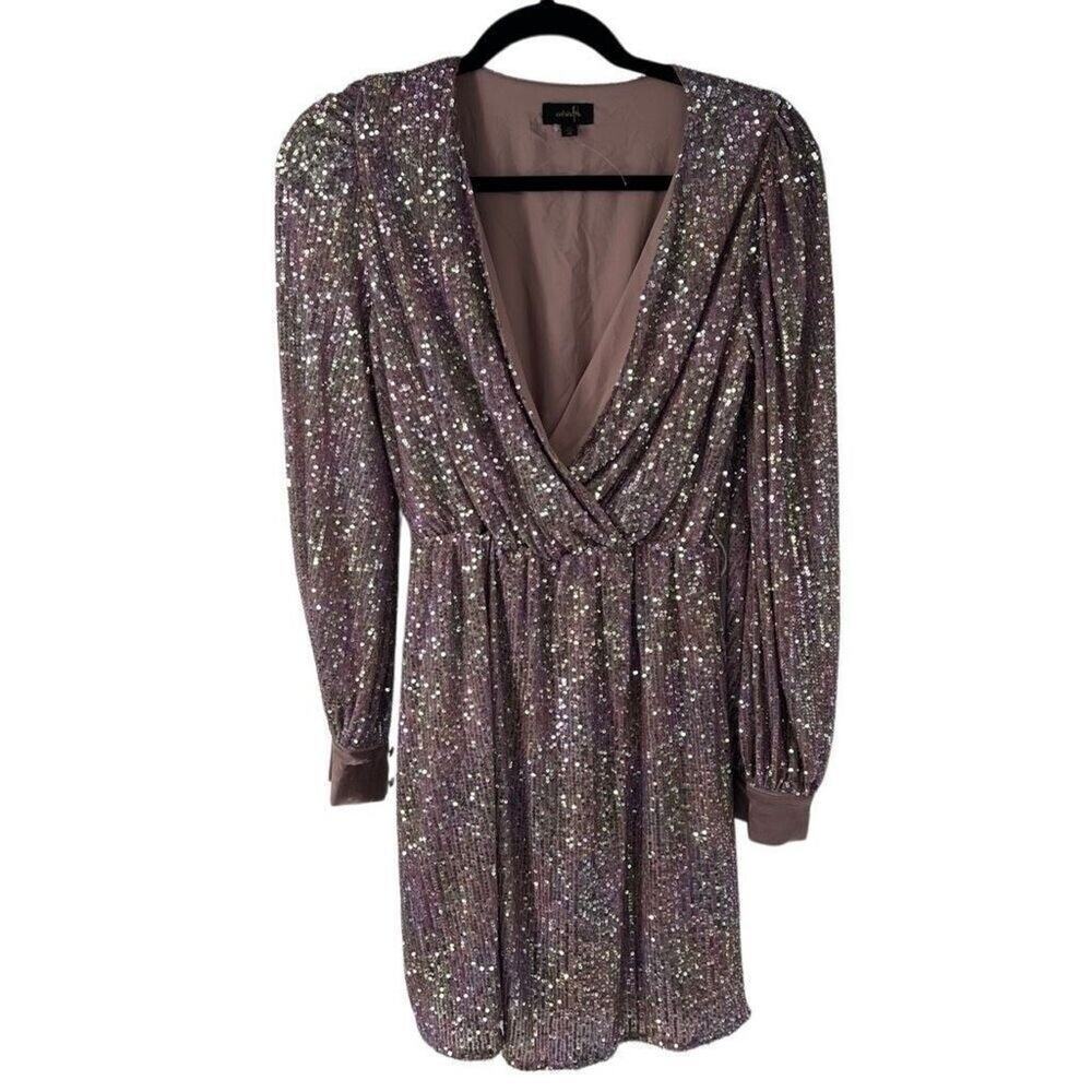 OnTwelfth Sequin Long‎ Sleeve V Neck Mini Dress XS